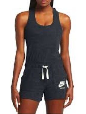 Nike Gray Athletic Romper with White Drawstring